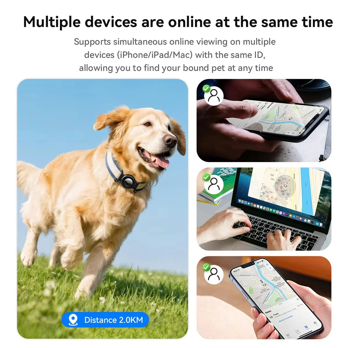 GPS Pet Tracker with No Monthly Fee – Compatible with Apple Find My for Dogs and Cats