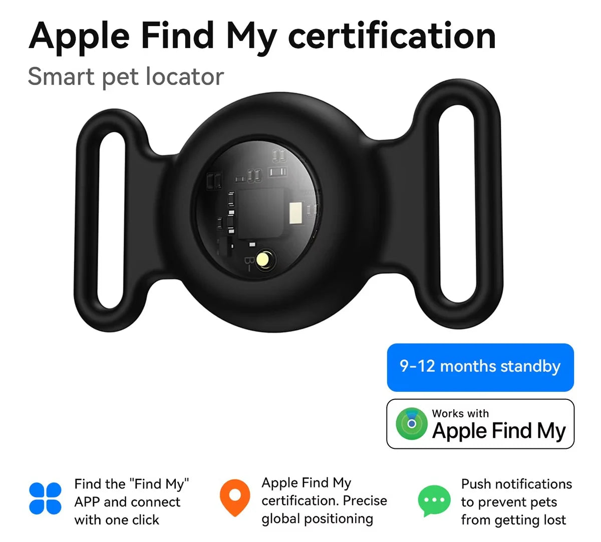 GPS Pet Tracker with No Monthly Fee – Compatible with Apple Find My for Dogs and Cats