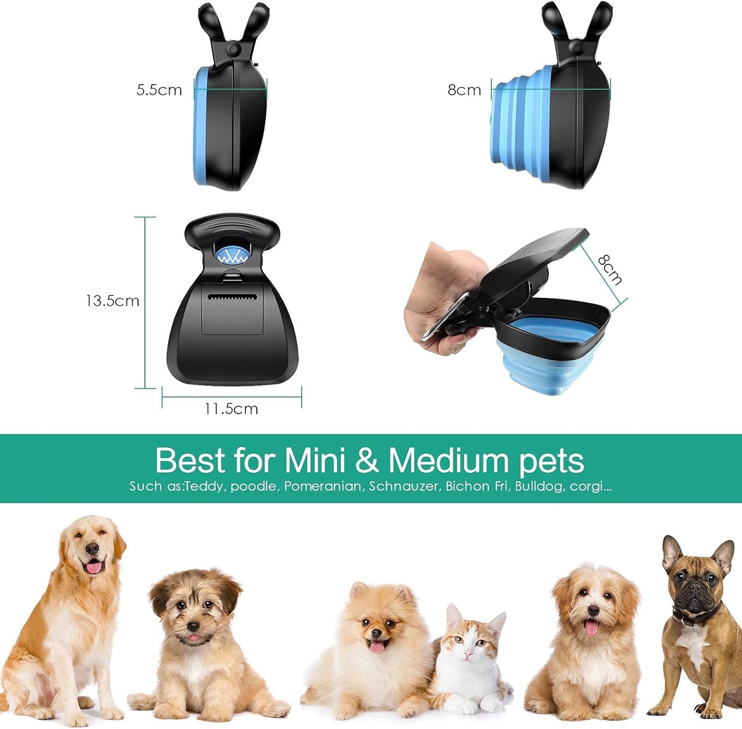 Poop Scooper, New Version Portable Dog Poop Scooper Dog Waste Cleaner, Sanitary Dog Waste Pick Up, Pet Pooper Scooper with Bag Dispenser, Blue