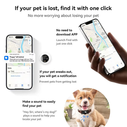 GPS Pet Tracker with No Monthly Fee – Compatible with Apple Find My for Dogs and Cats